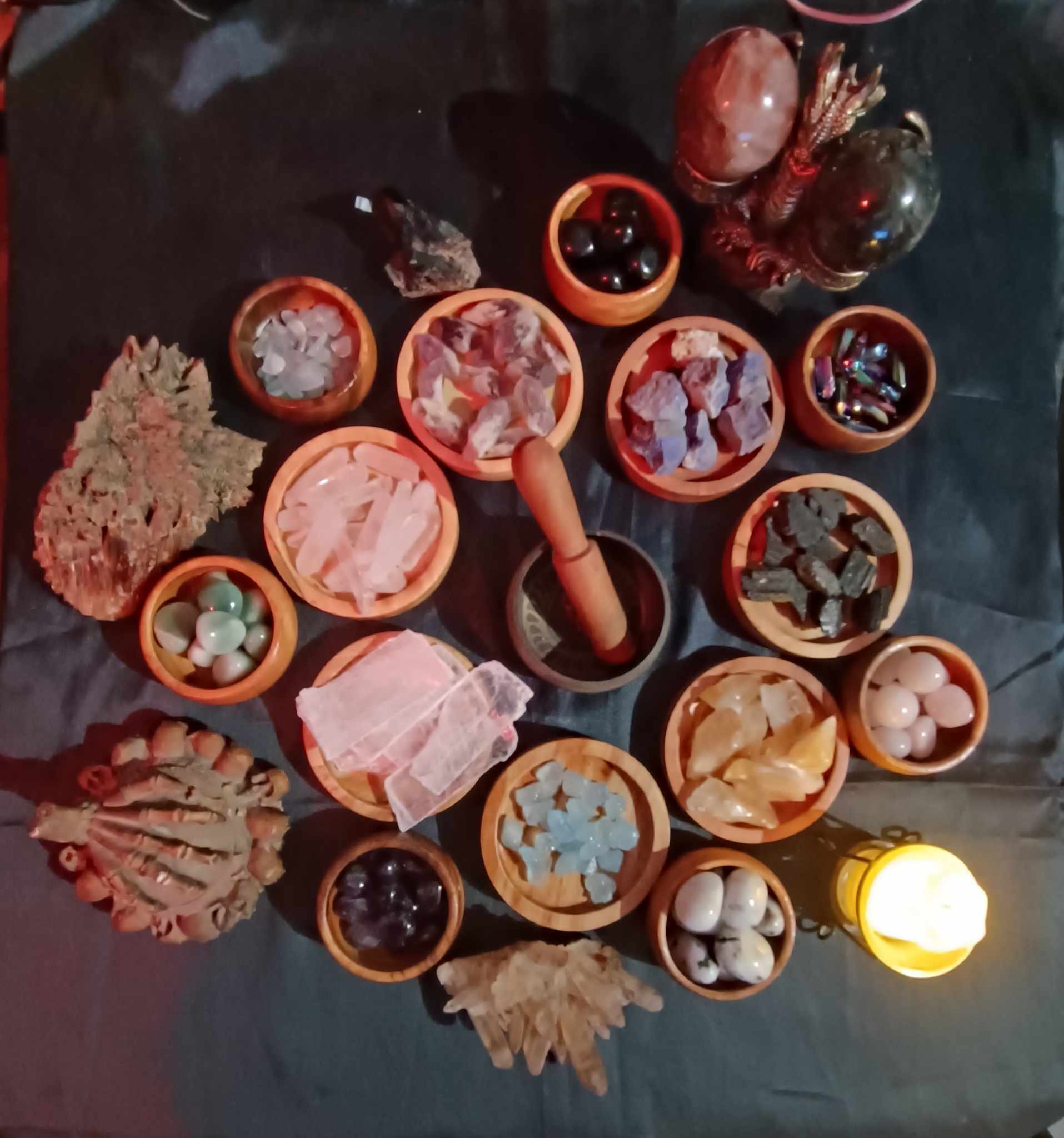 Flat lay of various crystals